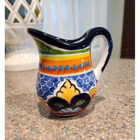 Talevera Pottery  4" Creamer  Signed Puebla Mexico Colorful Coffee Bar Tea - Picture 8 of 8
